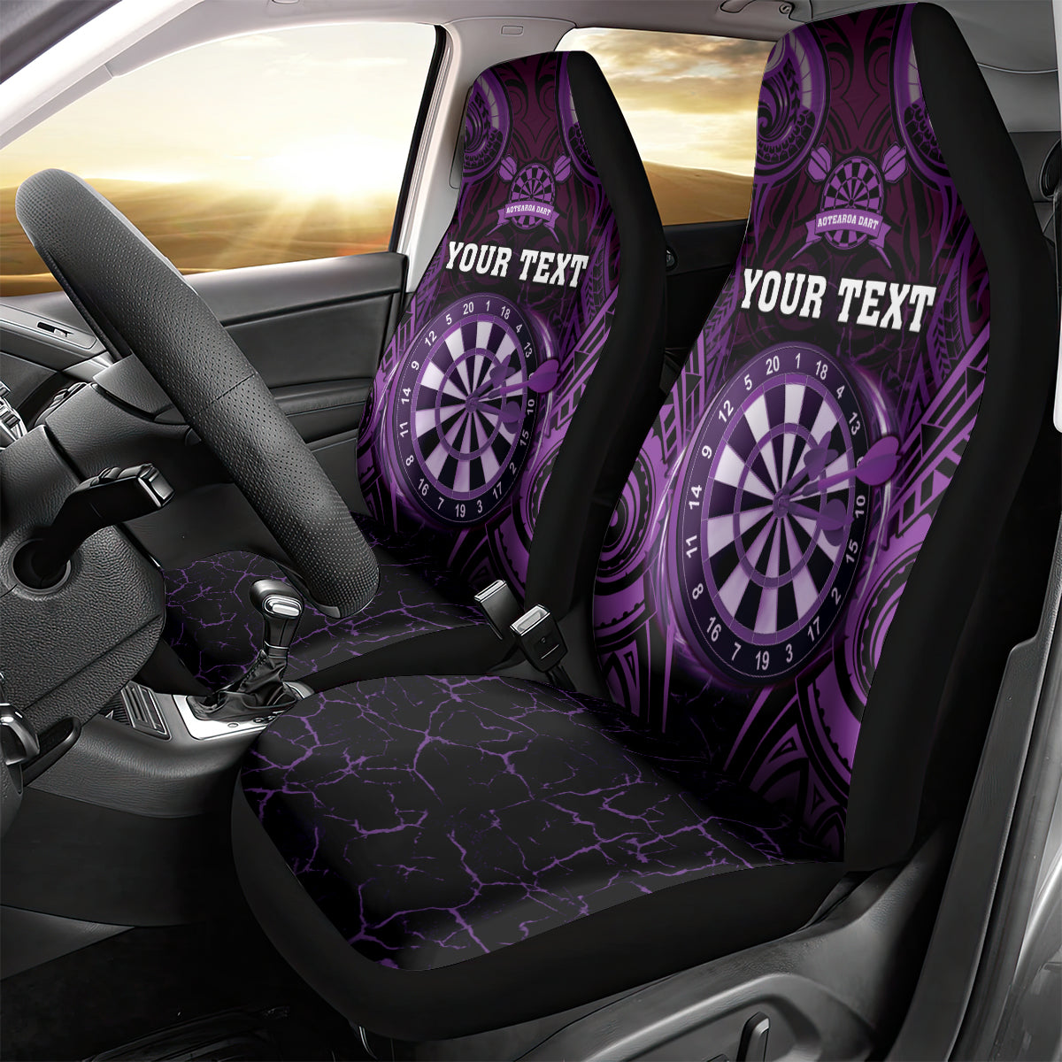 Personalised New Zealand Darts Car Seat Cover Purple Dart Board Maori Pattern LT05 - Polynesian Pride