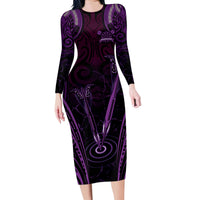 Personalised New Zealand Darts Family Matching Long Sleeve Bodycon Dress and Hawaiian Shirt Purple Dart Board Maori Pattern LT05 Mom's Dress Purple - Polynesian Pride