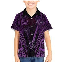 Personalised New Zealand Darts Family Matching Mermaid Dress and Hawaiian Shirt Purple Dart Board Maori Pattern LT05 Son's Shirt Purple - Polynesian Pride