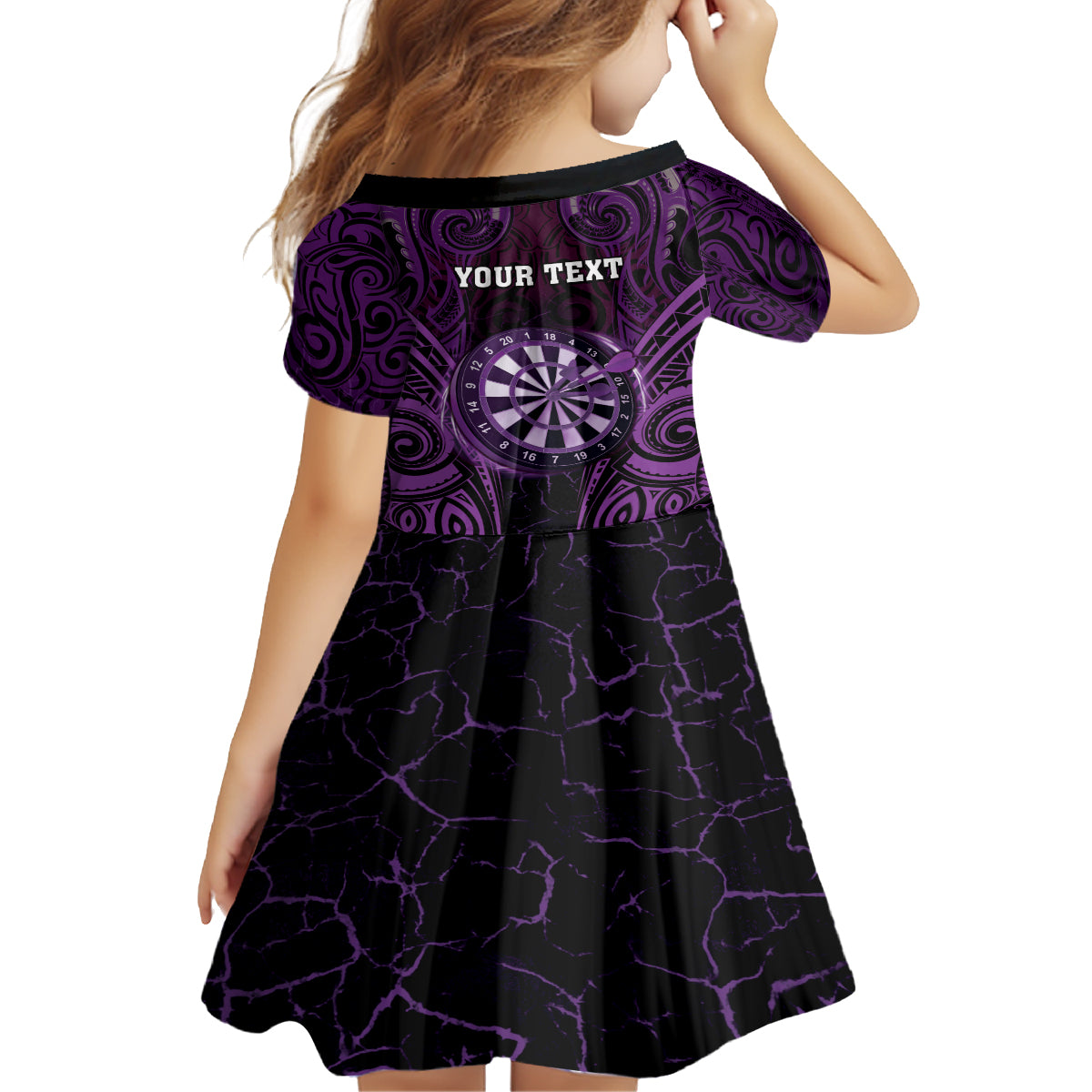 Personalised New Zealand Darts Family Matching Off The Shoulder Long Sleeve Dress and Hawaiian Shirt Purple Dart Board Maori Pattern LT05 - Polynesian Pride