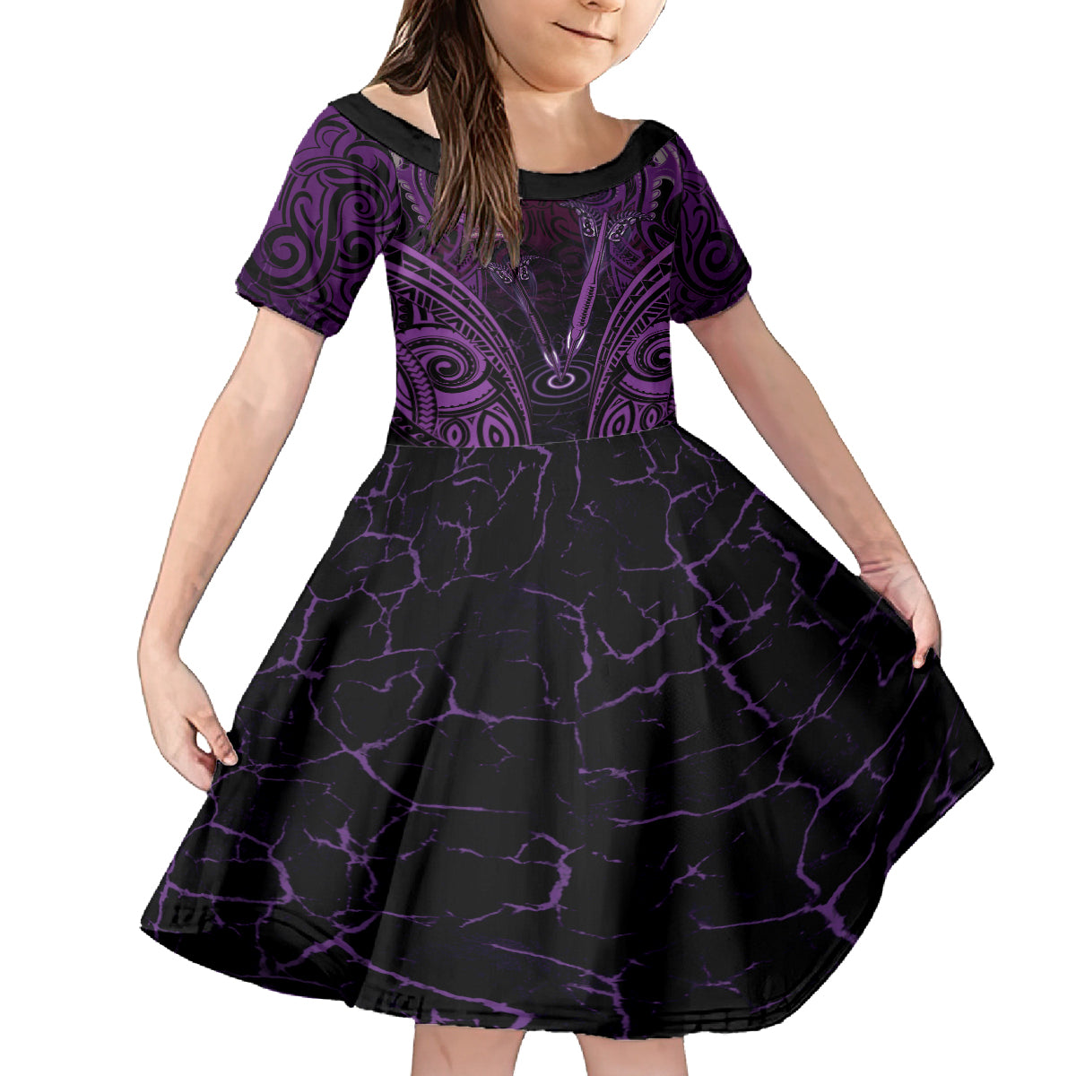 Personalised New Zealand Darts Family Matching Puletasi and Hawaiian Shirt Purple Dart Board Maori Pattern LT05 Daughter's Dress Purple - Polynesian Pride