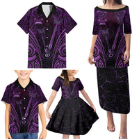 Personalised New Zealand Darts Family Matching Puletasi and Hawaiian Shirt Purple Dart Board Maori Pattern LT05 - Polynesian Pride
