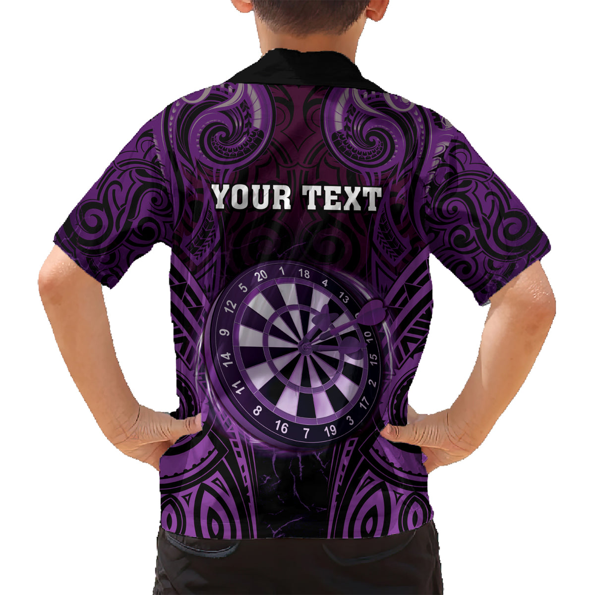 Personalised New Zealand Darts Family Matching Short Sleeve Bodycon Dress and Hawaiian Shirt Purple Dart Board Maori Pattern LT05 - Polynesian Pride