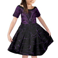 Personalised New Zealand Darts Family Matching Short Sleeve Bodycon Dress and Hawaiian Shirt Purple Dart Board Maori Pattern LT05 Daughter's Dress Purple - Polynesian Pride