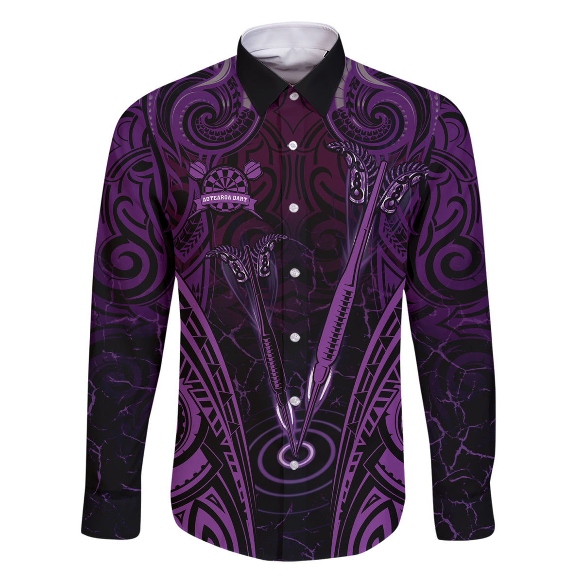 Personalised New Zealand Darts Family Matching Short Sleeve Bodycon Dress and Hawaiian Shirt Purple Dart Board Maori Pattern LT05 Dad's Shirt - Long Sleeve Purple - Polynesian Pride