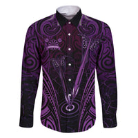Personalised New Zealand Darts Family Matching Short Sleeve Bodycon Dress and Hawaiian Shirt Purple Dart Board Maori Pattern LT05 Dad's Shirt - Long Sleeve Purple - Polynesian Pride