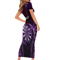 Personalised New Zealand Darts Family Matching Short Sleeve Bodycon Dress and Hawaiian Shirt Purple Dart Board Maori Pattern LT05 - Polynesian Pride