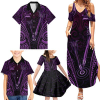 Personalised New Zealand Darts Family Matching Summer Maxi Dress and Hawaiian Shirt Purple Dart Board Maori Pattern LT05 - Polynesian Pride