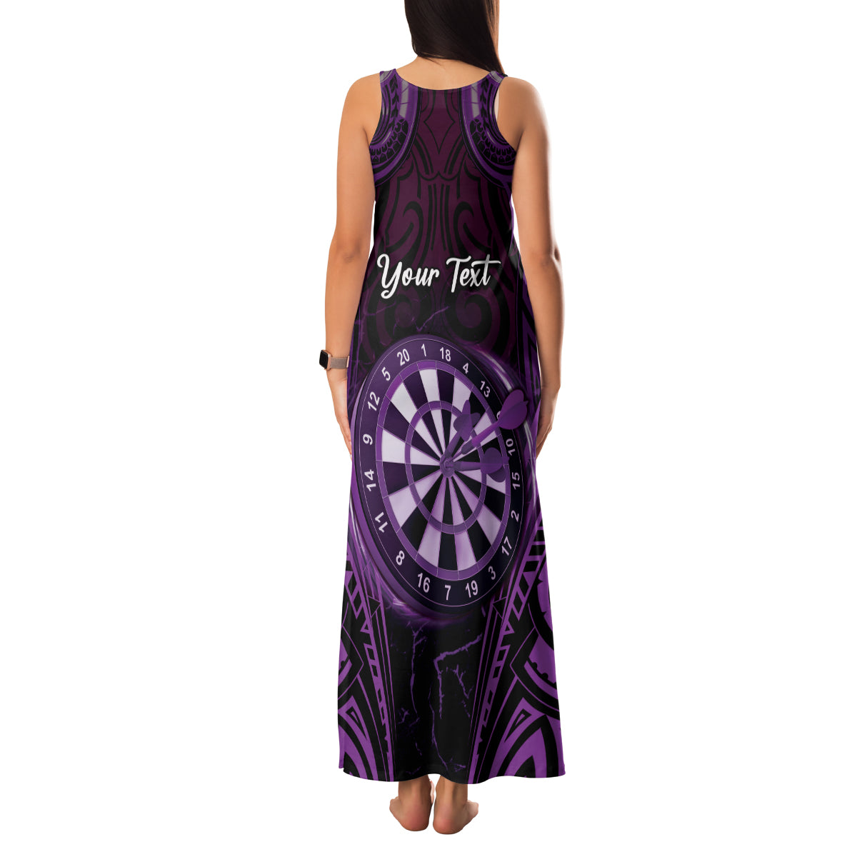 Personalised New Zealand Darts Family Matching Tank Maxi Dress and Hawaiian Shirt Purple Dart Board Maori Pattern LT05 - Polynesian Pride