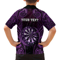 Personalised New Zealand Darts Hawaiian Shirt Purple Dart Board Maori Pattern