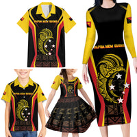 Custom Papua New Guinea Cricket Family Matching Long Sleeve Bodycon Dress and Hawaiian Shirt 2024 World Cup LT05 - Polynesian Pride