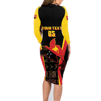 Custom Papua New Guinea Cricket Family Matching Long Sleeve Bodycon Dress and Hawaiian Shirt 2024 World Cup LT05 - Polynesian Pride