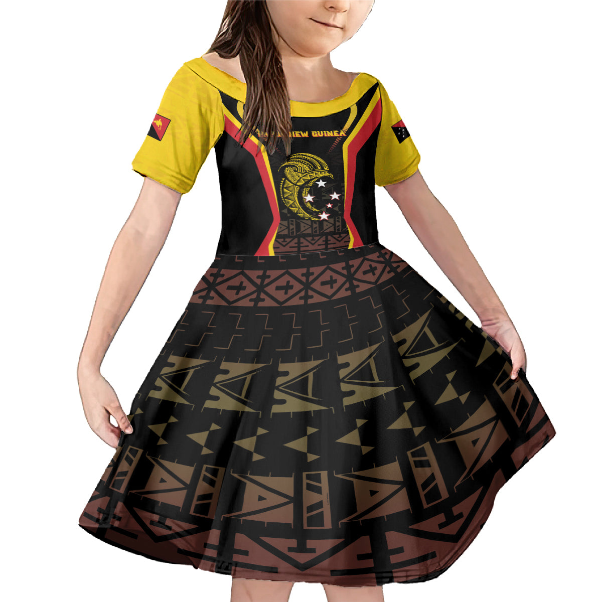 Custom Papua New Guinea Cricket Family Matching Mermaid Dress and Hawaiian Shirt 2024 World Cup LT05 Daughter's Dress Black - Polynesian Pride