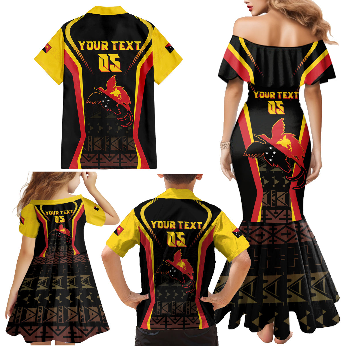 Custom Papua New Guinea Cricket Family Matching Mermaid Dress and Hawaiian Shirt 2024 World Cup LT05 - Polynesian Pride