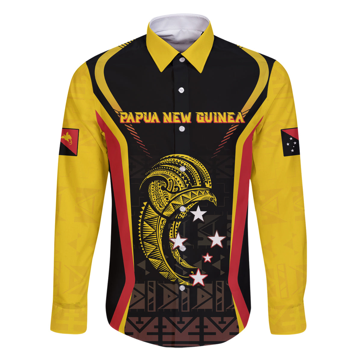 Custom Papua New Guinea Cricket Family Matching Mermaid Dress and Hawaiian Shirt 2024 World Cup LT05 Dad's Shirt - Long Sleeve Black - Polynesian Pride