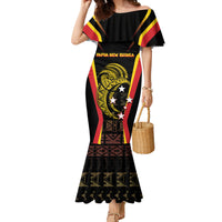 Custom Papua New Guinea Cricket Family Matching Mermaid Dress and Hawaiian Shirt 2024 World Cup LT05 Mom's Dress Black - Polynesian Pride