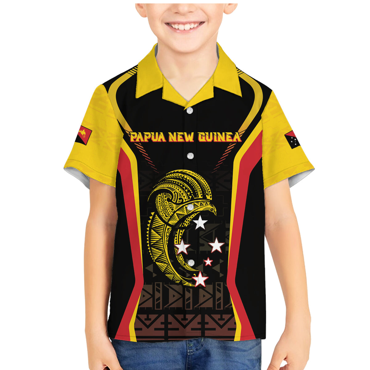 Custom Papua New Guinea Cricket Family Matching Mermaid Dress and Hawaiian Shirt 2024 World Cup LT05 Son's Shirt Black - Polynesian Pride