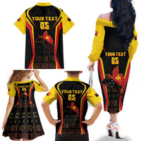 Custom Papua New Guinea Cricket Family Matching Off The Shoulder Long Sleeve Dress and Hawaiian Shirt 2024 World Cup LT05 - Polynesian Pride