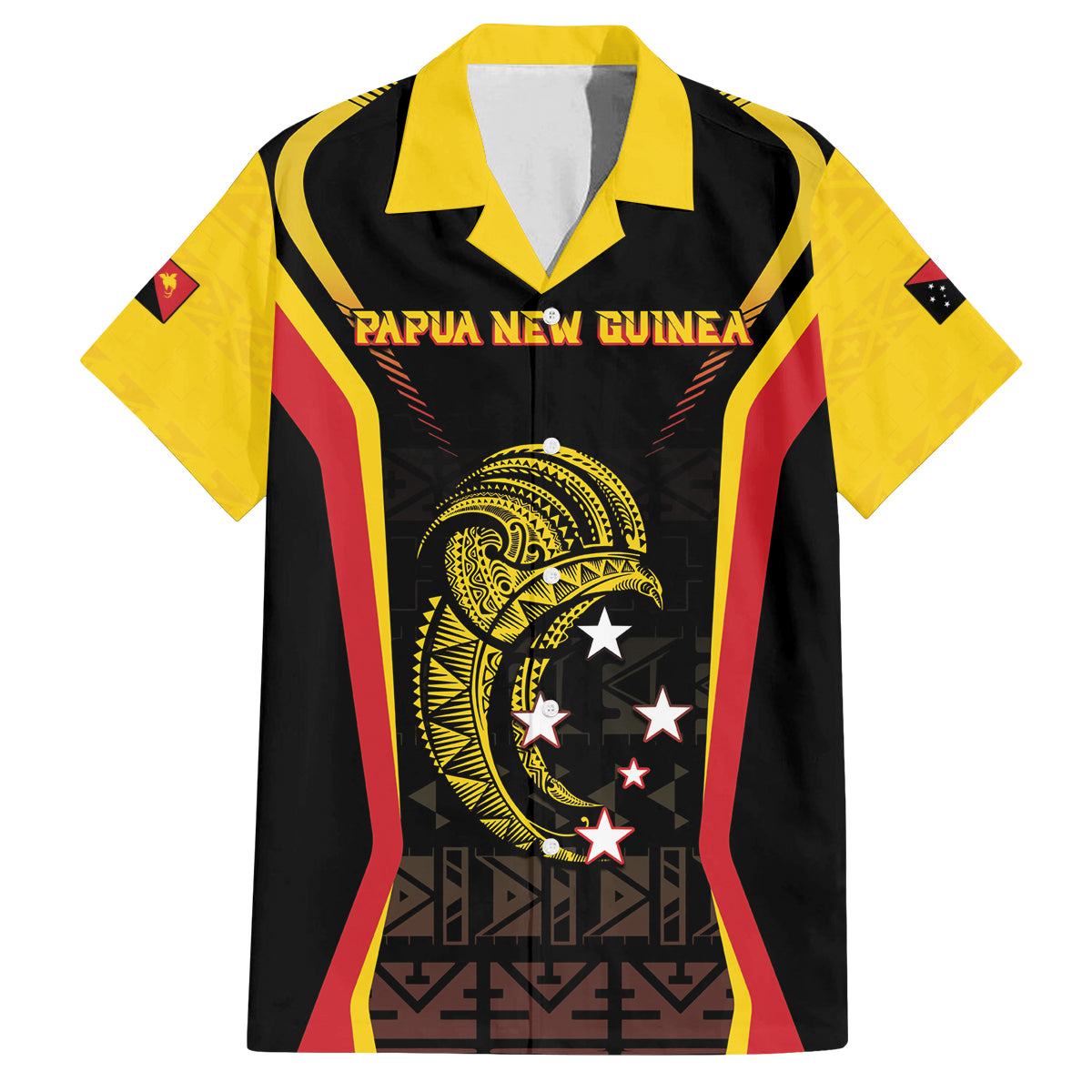 Custom Papua New Guinea Cricket Family Matching Off The Shoulder Long Sleeve Dress and Hawaiian Shirt 2024 World Cup LT05 Dad's Shirt - Short Sleeve Black - Polynesian Pride