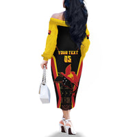 Custom Papua New Guinea Cricket Family Matching Off The Shoulder Long Sleeve Dress and Hawaiian Shirt 2024 World Cup LT05 - Polynesian Pride