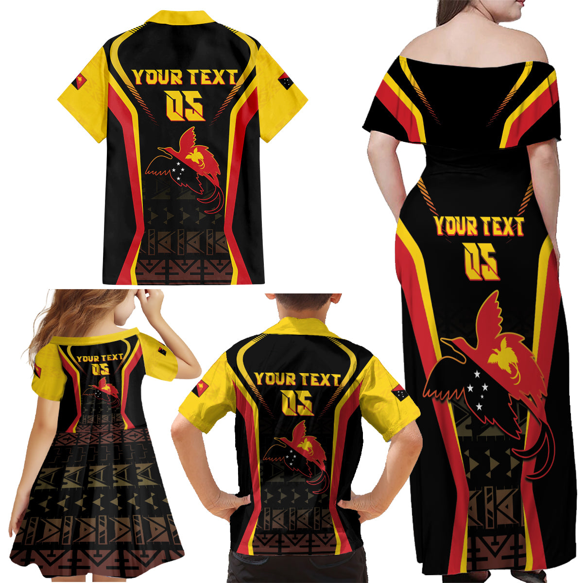 Custom Papua New Guinea Cricket Family Matching Off Shoulder Maxi Dress and Hawaiian Shirt 2024 World Cup LT05 - Polynesian Pride