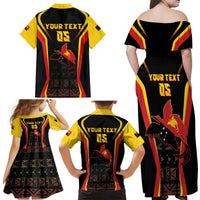 Custom Papua New Guinea Cricket Family Matching Off Shoulder Maxi Dress and Hawaiian Shirt 2024 World Cup LT05 - Polynesian Pride