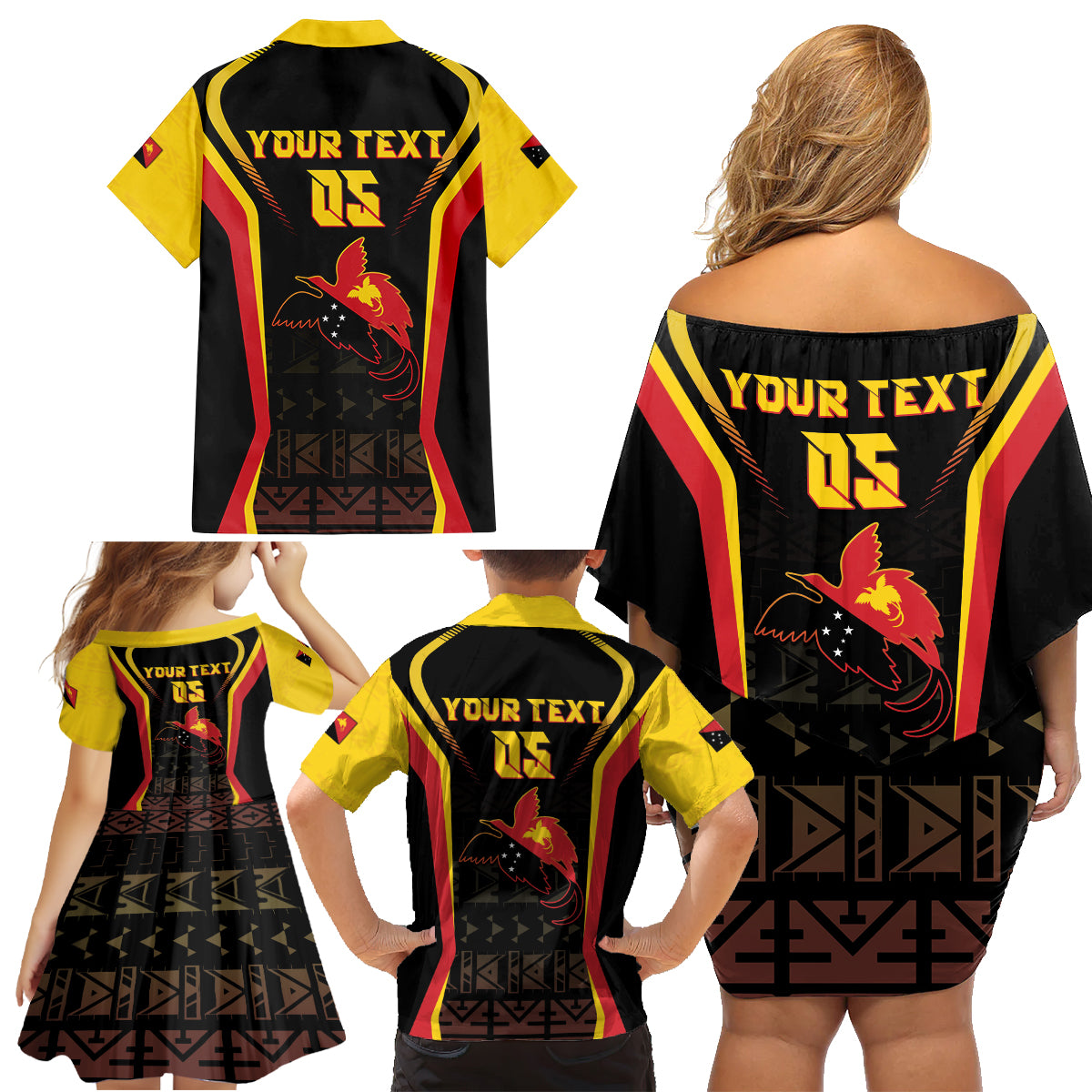 Custom Papua New Guinea Cricket Family Matching Off Shoulder Short Dress and Hawaiian Shirt 2024 World Cup LT05 - Polynesian Pride