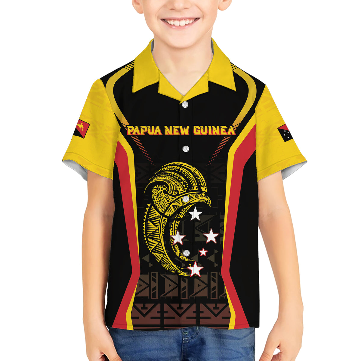 Custom Papua New Guinea Cricket Family Matching Short Sleeve Bodycon Dress and Hawaiian Shirt 2024 World Cup LT05 Son's Shirt Black - Polynesian Pride