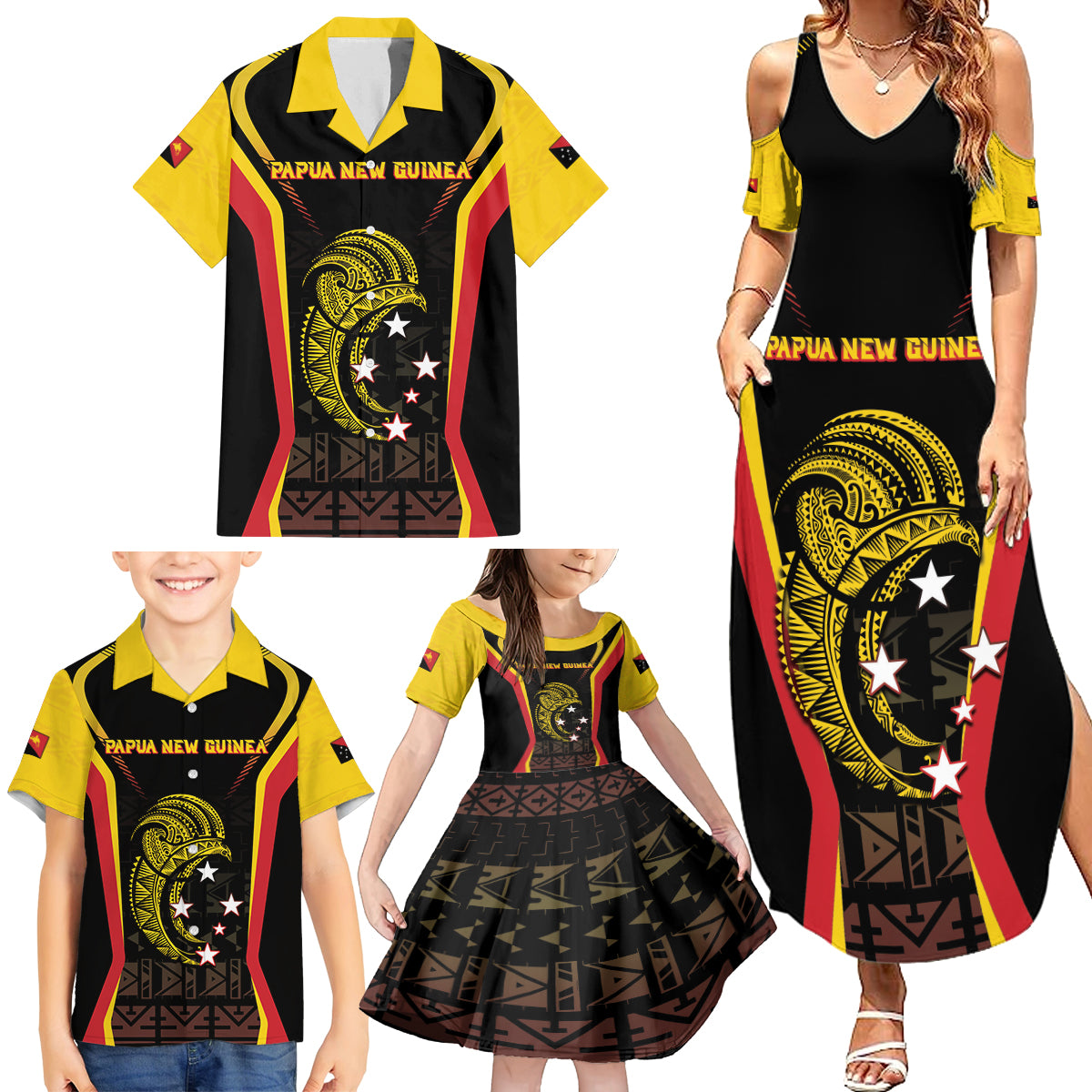 Custom Papua New Guinea Cricket Family Matching Summer Maxi Dress and Hawaiian Shirt 2024 World Cup LT05 - Polynesian Pride