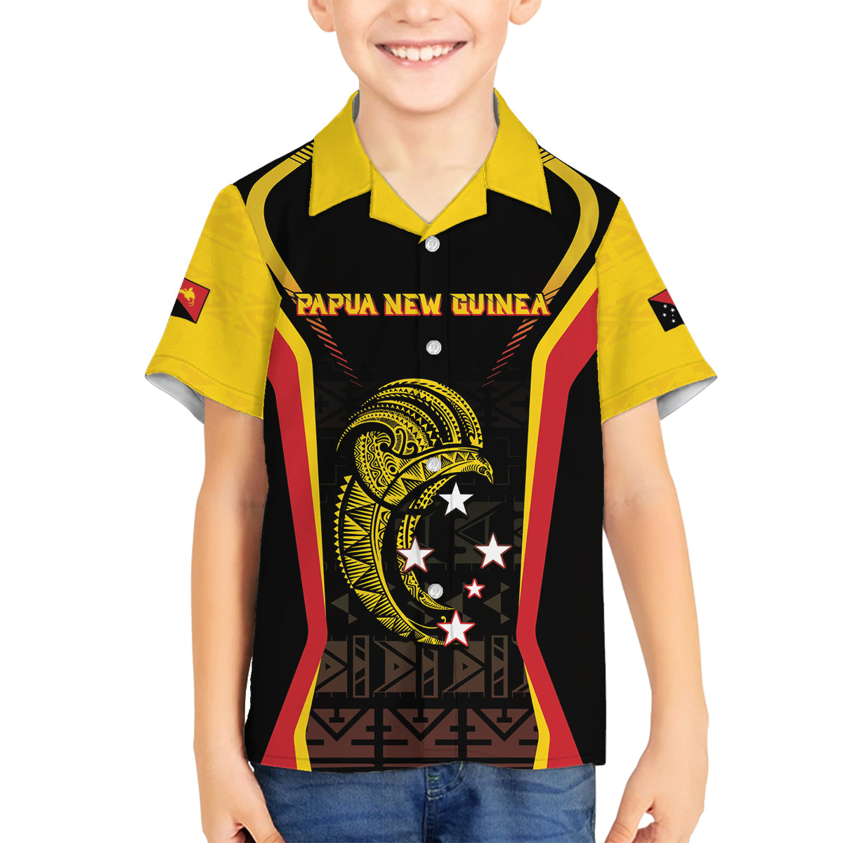 Custom Papua New Guinea Cricket Family Matching Summer Maxi Dress and Hawaiian Shirt 2024 World Cup LT05 Son's Shirt Black - Polynesian Pride