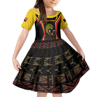 Custom Papua New Guinea Cricket Family Matching Tank Maxi Dress and Hawaiian Shirt 2024 World Cup LT05 Daughter's Dress Black - Polynesian Pride