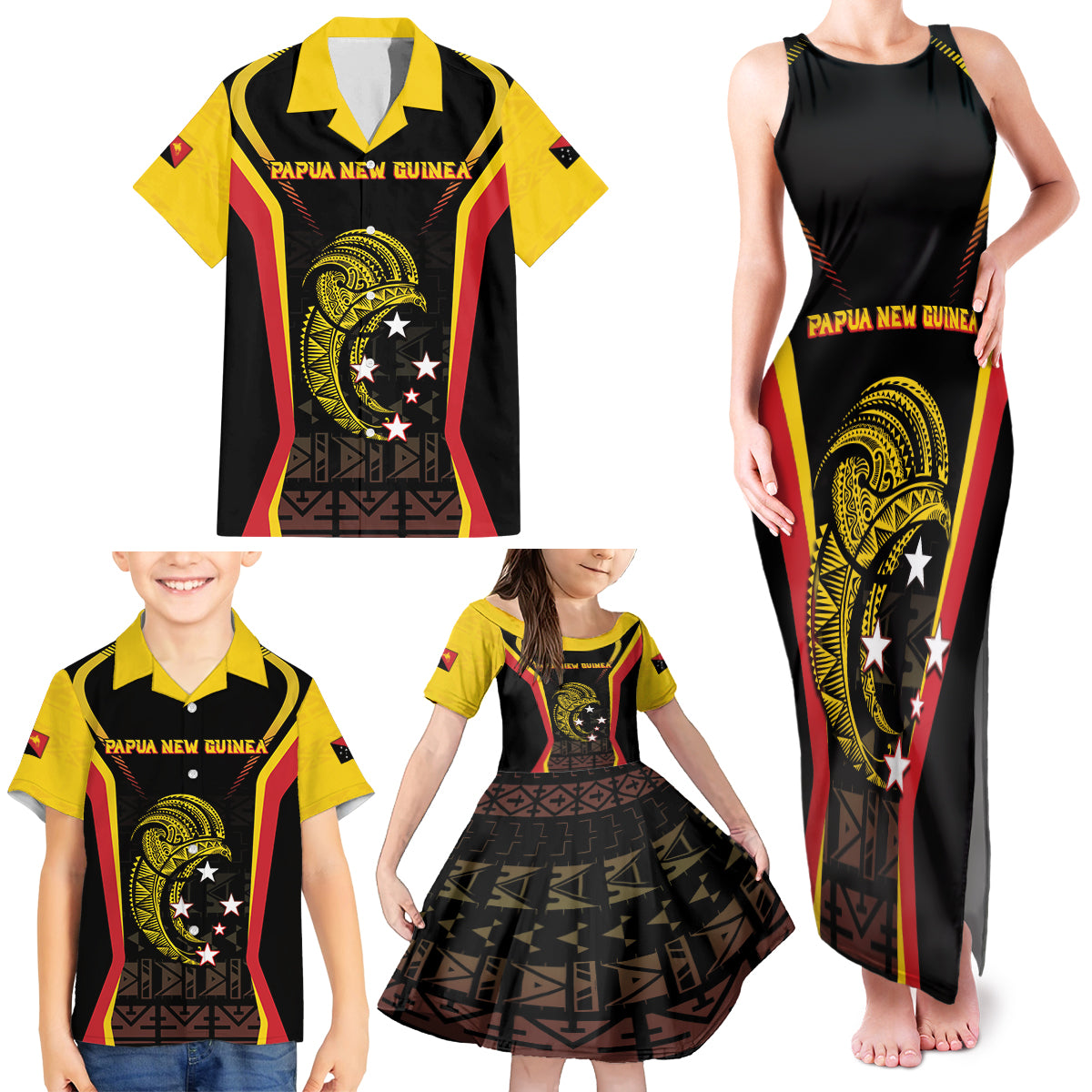 Custom Papua New Guinea Cricket Family Matching Tank Maxi Dress and Hawaiian Shirt 2024 World Cup LT05 - Polynesian Pride