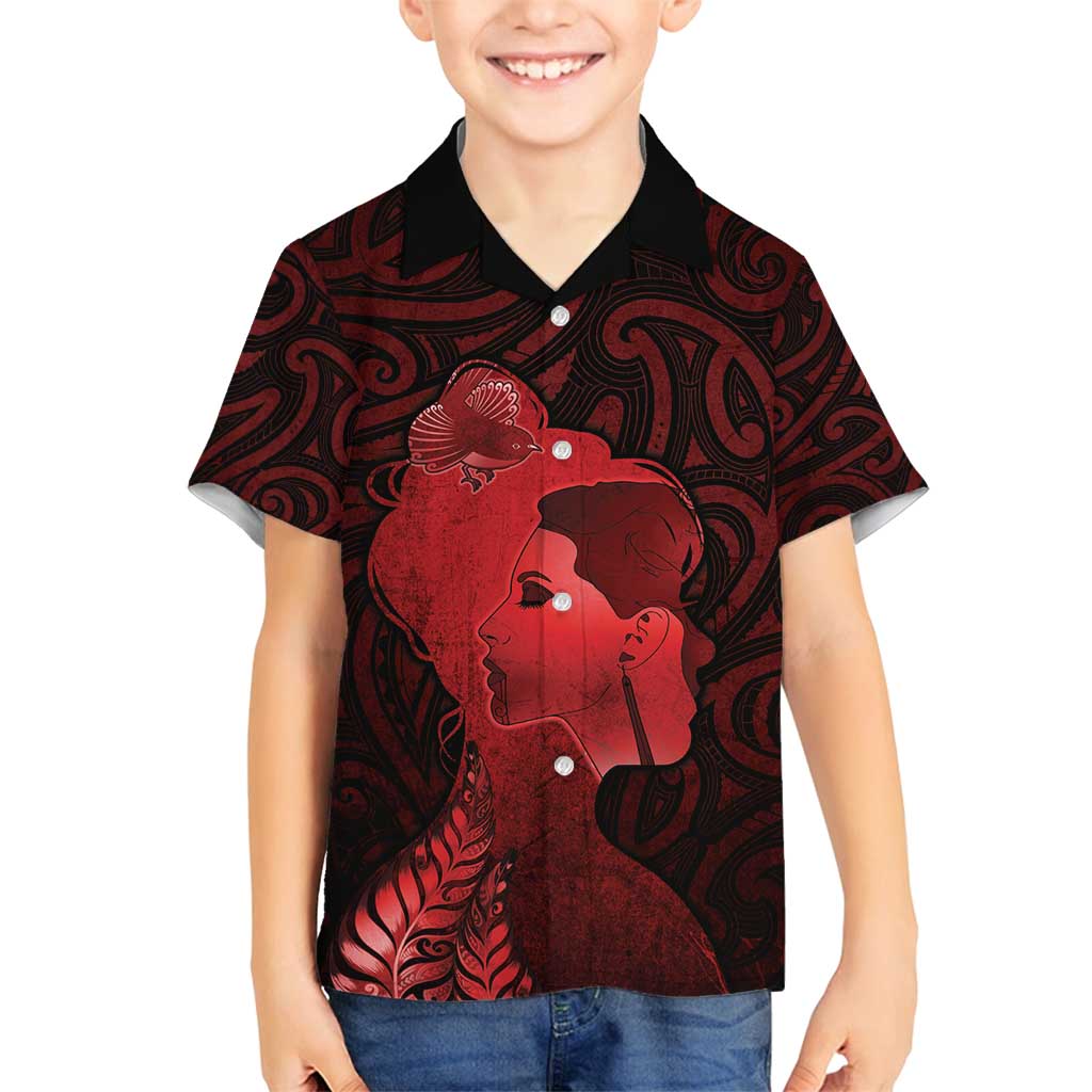 Aotearoa Mana Wahine Family Matching Long Sleeve Bodycon Dress and Hawaiian Shirt The Spiritual Power Of Women LT05 Son's Shirt Red - Polynesian Pride