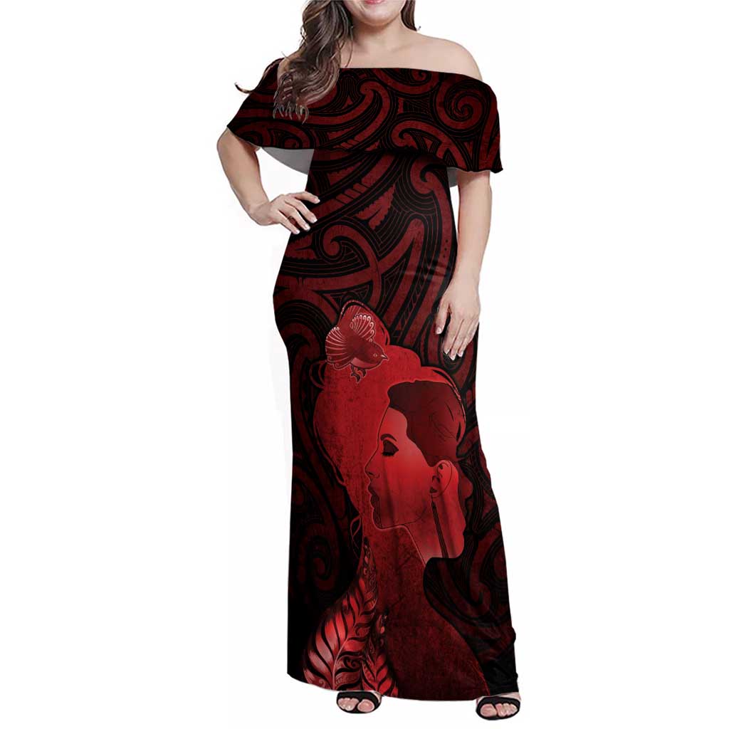 Aotearoa Mana Wahine Family Matching Off Shoulder Maxi Dress and Hawaiian Shirt The Spiritual Power Of Women LT05 Mom's Dress Red - Polynesian Pride