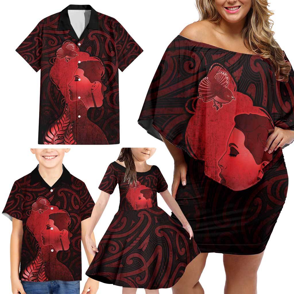 Aotearoa Mana Wahine Family Matching Off Shoulder Short Dress and Hawaiian Shirt The Spiritual Power Of Women LT05 - Polynesian Pride