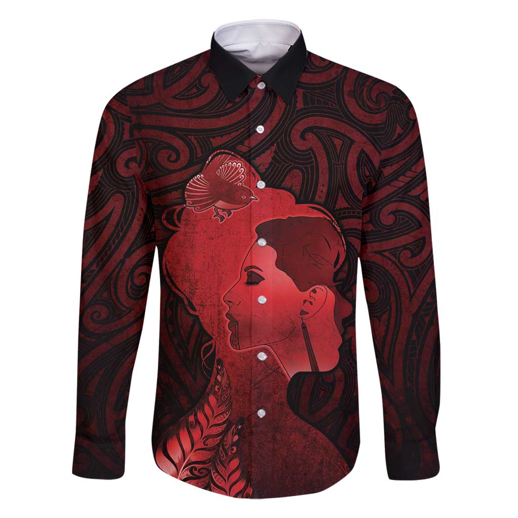 Aotearoa Mana Wahine Family Matching Summer Maxi Dress and Hawaiian Shirt The Spiritual Power Of Women LT05 Dad's Shirt - Long Sleeve Red - Polynesian Pride