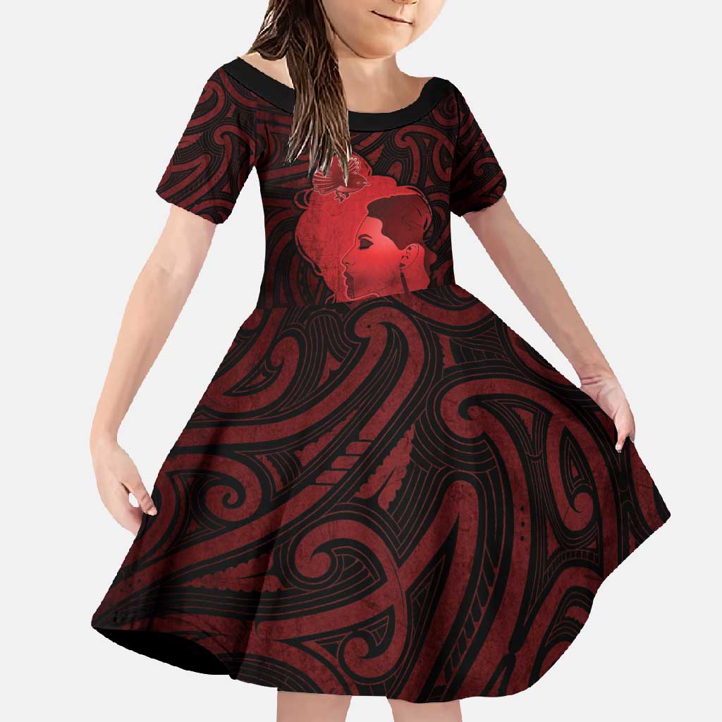 Aotearoa Mana Wahine Family Matching Tank Maxi Dress and Hawaiian Shirt The Spiritual Power Of Women LT05 Daughter's Dress Red - Polynesian Pride
