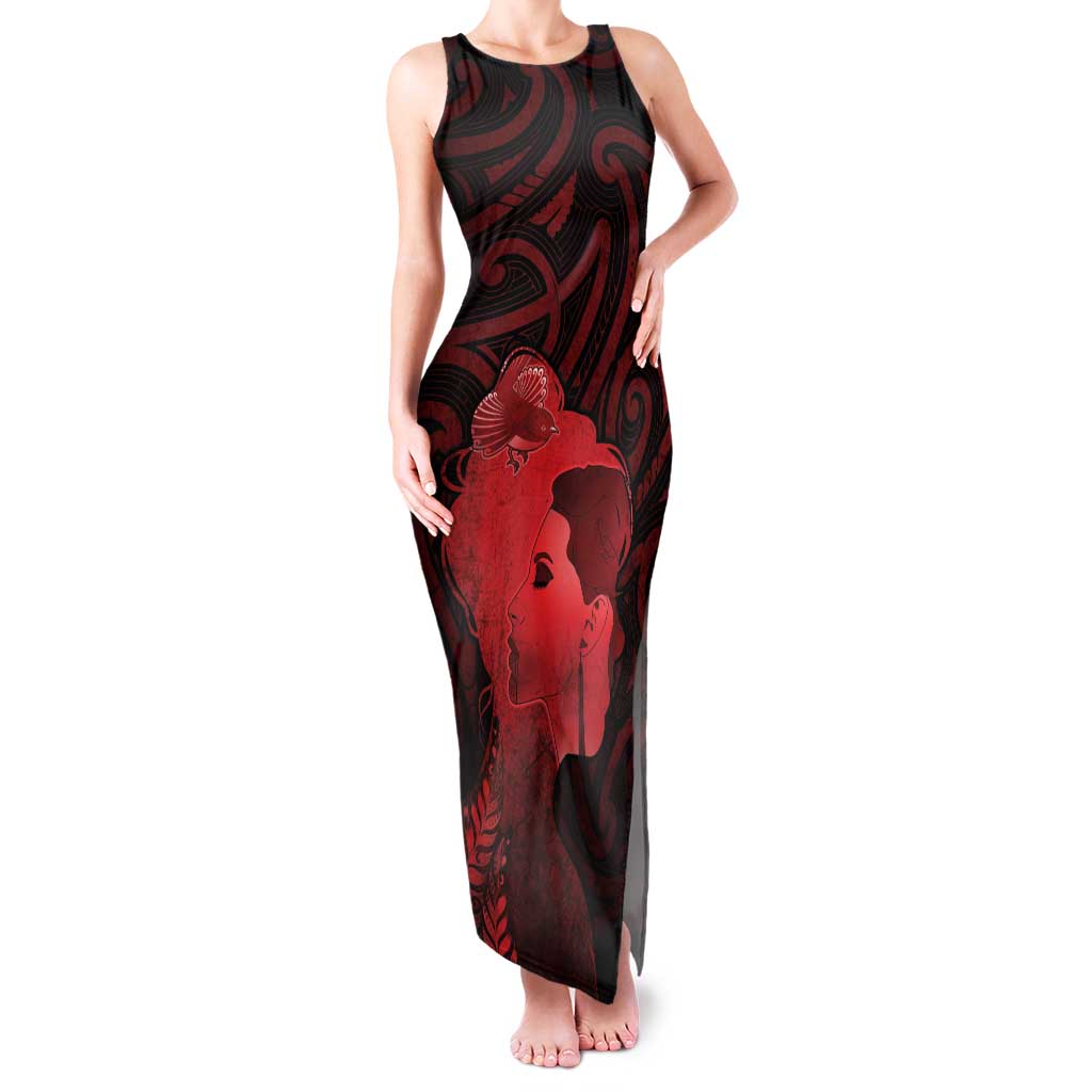 Aotearoa Mana Wahine Family Matching Tank Maxi Dress and Hawaiian Shirt The Spiritual Power Of Women LT05 Mom's Dress Red - Polynesian Pride