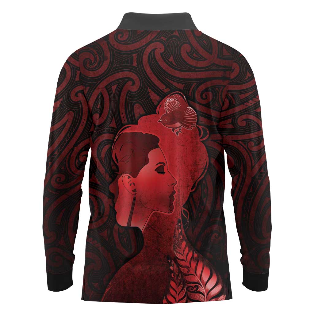 Aotearoa Mana Wahine Long Sleeve Polo Shirt The Spiritual Power Of Women