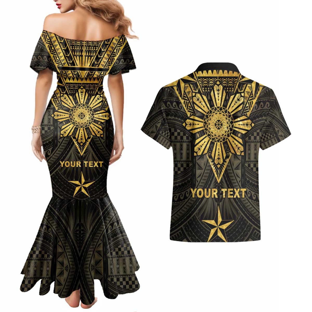 Personalised Philippines Independence Day Couples Matching Mermaid Dress and Hawaiian Shirt Filipinos Sun Star Tribal LT05 - Polynesian Pride