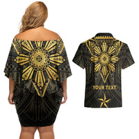 Personalised Philippines Independence Day Couples Matching Off Shoulder Short Dress and Hawaiian Shirt Filipinos Sun Star Tribal LT05 - Polynesian Pride