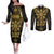 Personalised Philippines Independence Day Couples Matching Off The Shoulder Long Sleeve Dress and Long Sleeve Button Shirt Filipinos Sun Star Tribal