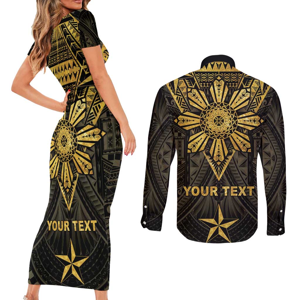 Personalised Philippines Independence Day Couples Matching Short Sleeve Bodycon Dress and Long Sleeve Button Shirt Filipinos Sun Star Tribal LT05 - Polynesian Pride