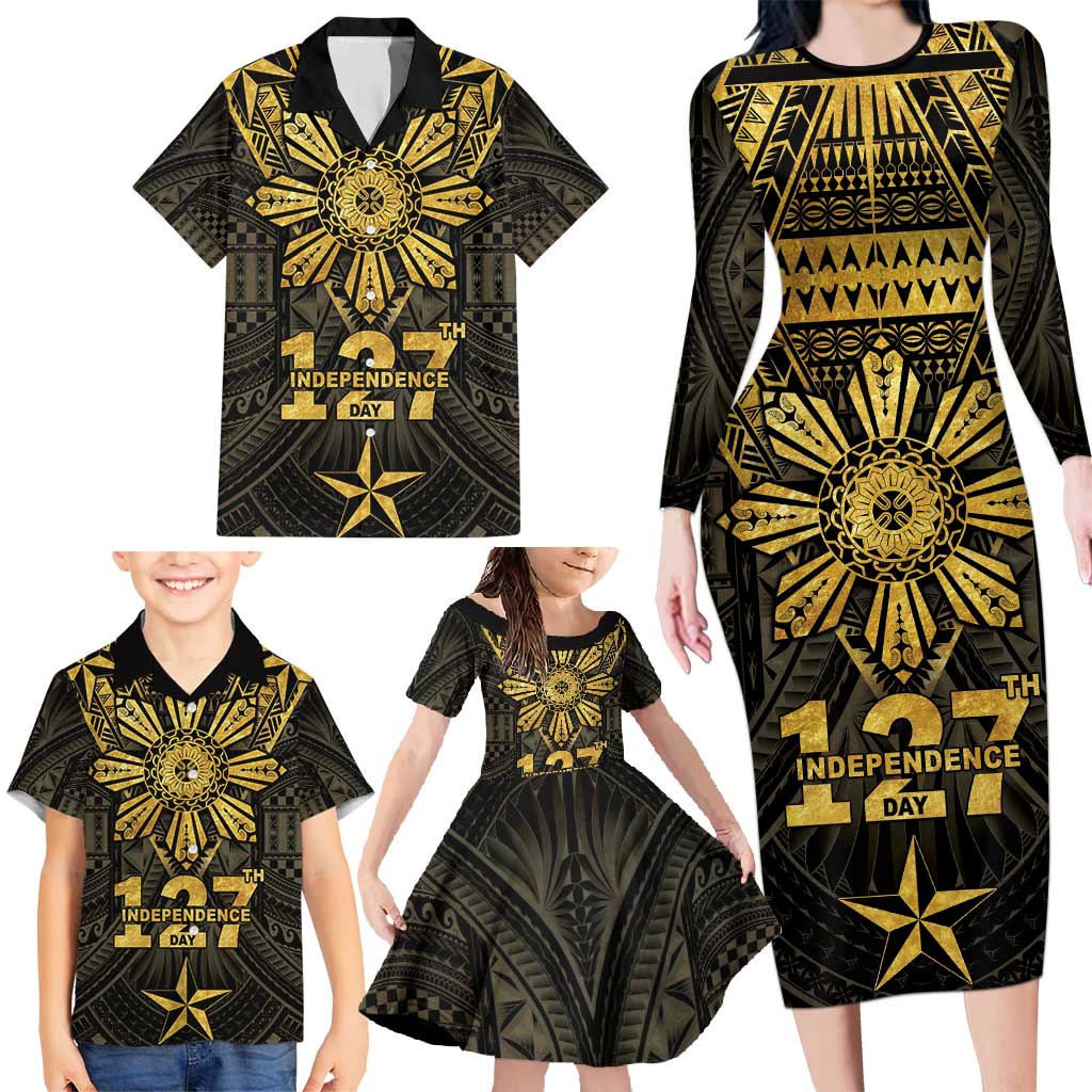 Personalised Philippines Independence Day Family Matching Long Sleeve Bodycon Dress and Hawaiian Shirt Filipinos Sun Star Tribal LT05 - Polynesian Pride