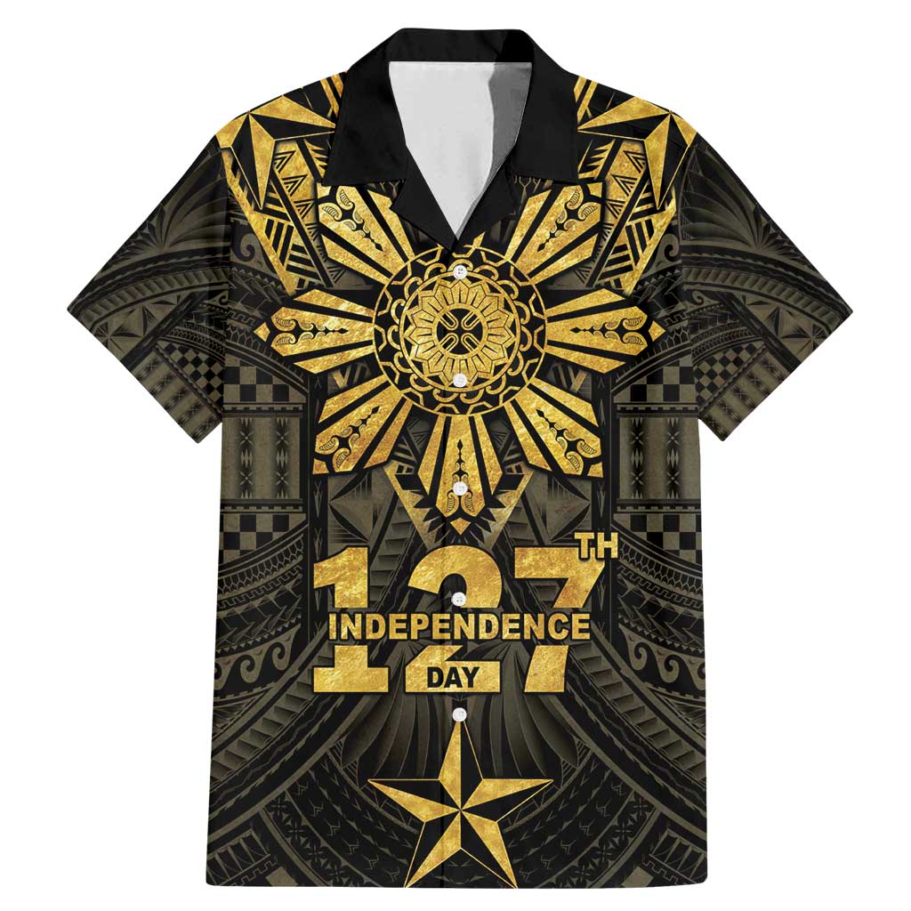 Personalised Philippines Independence Day Family Matching Mermaid Dress and Hawaiian Shirt Filipinos Sun Star Tribal LT05 Dad's Shirt - Short Sleeve Gold - Polynesian Pride