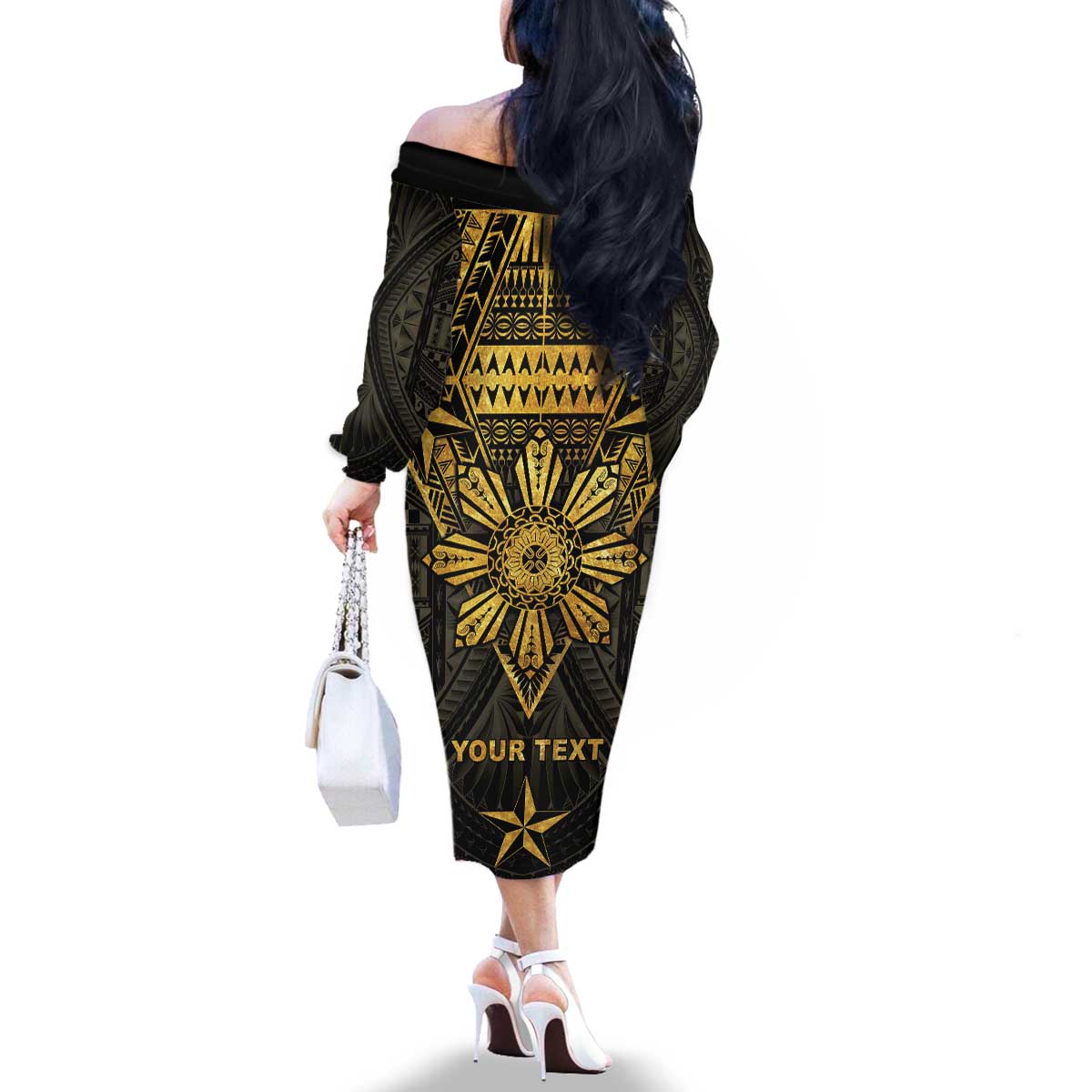 Personalised Philippines Independence Day Family Matching Off The Shoulder Long Sleeve Dress and Hawaiian Shirt Filipinos Sun Star Tribal LT05 - Polynesian Pride