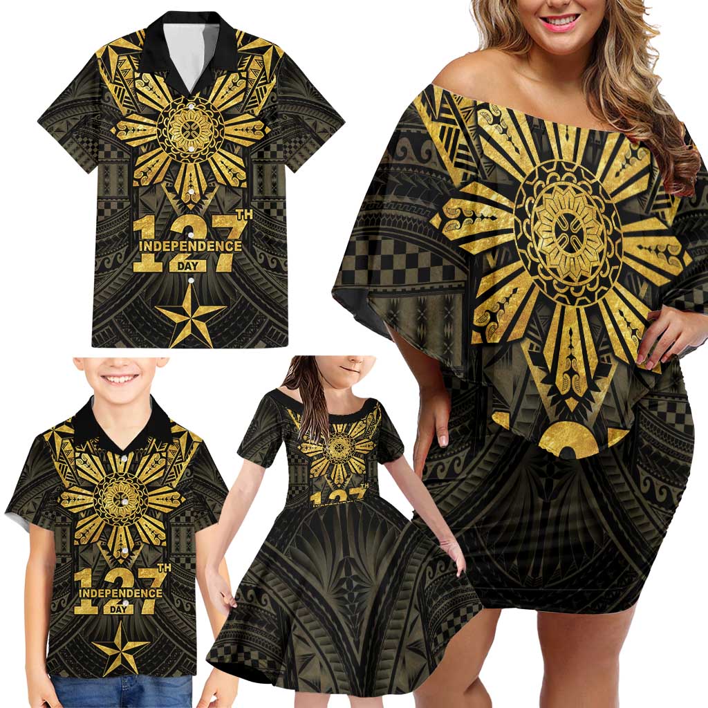 Personalised Philippines Independence Day Family Matching Off Shoulder Short Dress and Hawaiian Shirt Filipinos Sun Star Tribal LT05 - Polynesian Pride