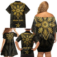 Personalised Philippines Independence Day Family Matching Off Shoulder Short Dress and Hawaiian Shirt Filipinos Sun Star Tribal LT05 - Polynesian Pride