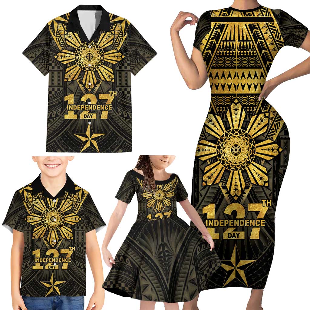 Personalised Philippines Independence Day Family Matching Short Sleeve Bodycon Dress and Hawaiian Shirt Filipinos Sun Star Tribal LT05 - Polynesian Pride