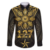 Personalised Philippines Independence Day Family Matching Short Sleeve Bodycon Dress and Hawaiian Shirt Filipinos Sun Star Tribal LT05 Dad's Shirt - Long Sleeve Gold - Polynesian Pride